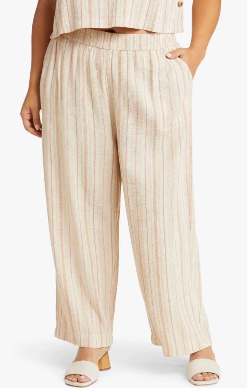 Treasure & Bond Striped Wide Leg Pants Womens XL Cream Pink Ankle Elastic Waist
